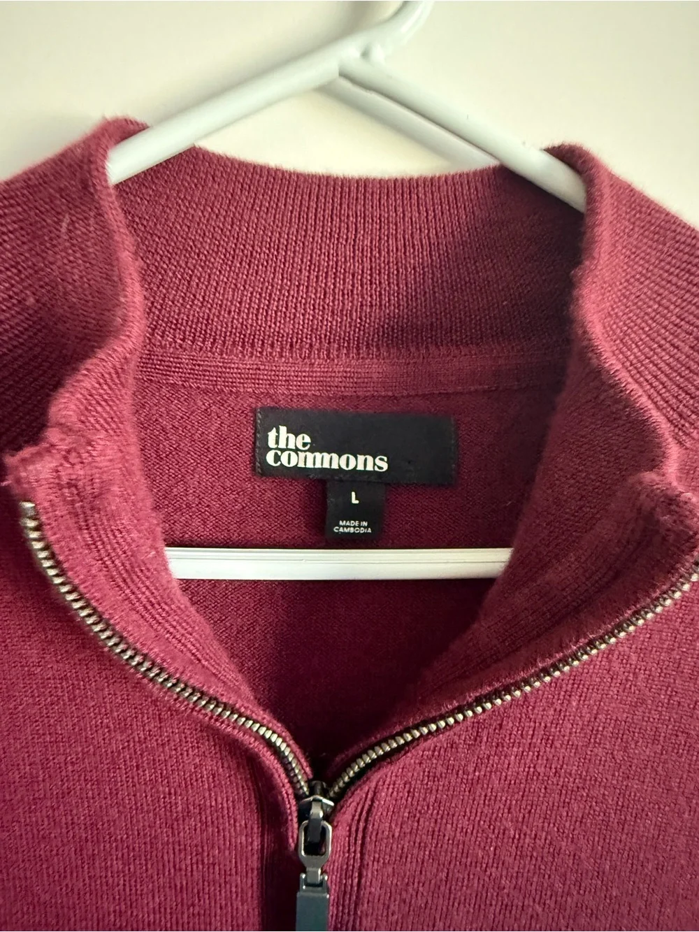 THE COMMONS Burgundy Red Merino Wool Quarter Zip Sweater Men’s Large